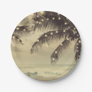 Prato De Papel Casamento Vintage Beach Ocean Palm Trees & Lights