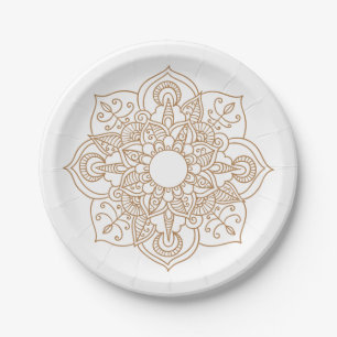 Prato De Papel Casamento vintage Moderno de Mandala Brown Boho