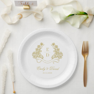 Prato De Papel Casamento Vintage Patrimônio de Marfim Dourado