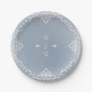 Prato De Papel Casamento vintage romântico elegante e azul Dusty