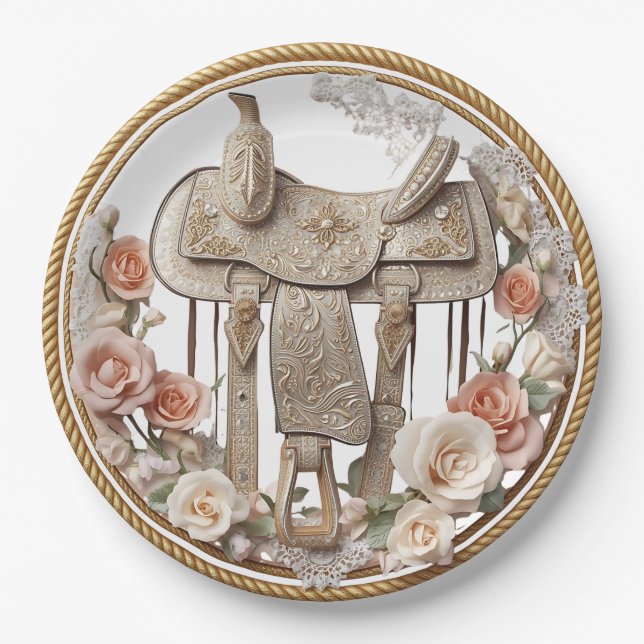 Prato de Papel Casamento Western Saddle & Sparkle (Frente)