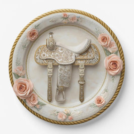 Prato de Papel Casamento Western Saddle & Sparkle