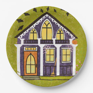 Prato De Papel Casinha Assombrada de Bruxa Fofa de Halloween 