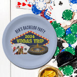Prato De Papel Casino de viagem de Las Vegas do Partido de Bachel<br><div class="desc">Personalize suas pratos de solteiro para uma viagem em Las Vegas. Uma placa personalizada legal com grampos de casino de jogos, como um baralho, chips de pôquer e roda de roleta com Vegas Trip em um roteiro amarelo. Jogador divertido se esconde para seus padrinhos de casamento e o melhor homem....</div>