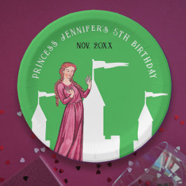 Prato De Papel Castelo de Conto de Fadas da Princesa Rosa e Verde