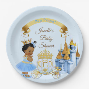 Prato De Papel Castelo Real da Princesa Carruagem Azul Dourado Me