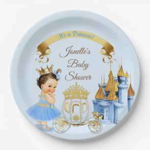 Prato De Papel Castelo Real da Princesa Carruagem Azul Dourado Me