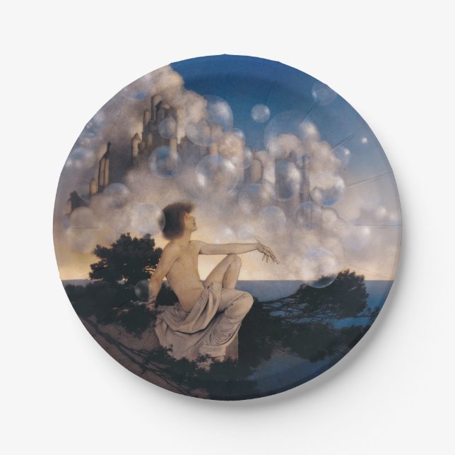 Prato De Papel Castelos no Ar de Maxfield Parrish 1904 Fantasia V (Frente)