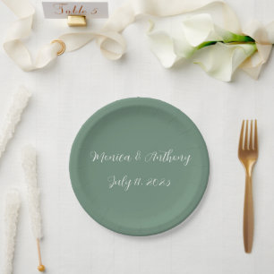 Prato De Papel Casual Sage Verde Simples Esboço Casual Casamento