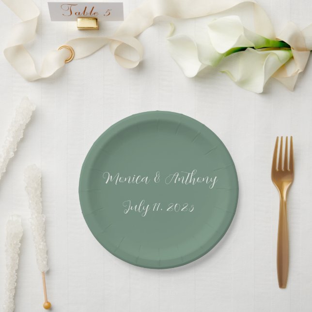Prato De Papel Casual Sage Verde Simples Esboço Casual Casamento  (Casamento)