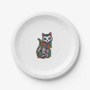 Prato De Papel Cat Sugar Skull México Calavera Dia De Los Muertos