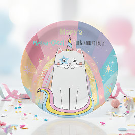 Prato De Papel Caticorn Cat Miow-Gical Birthday Kid