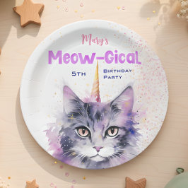 Prato De Papel Caticorn Meow-Gical Birthday