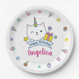 Prato De Papel Caticorn Yummies   Placa de papel   Branco