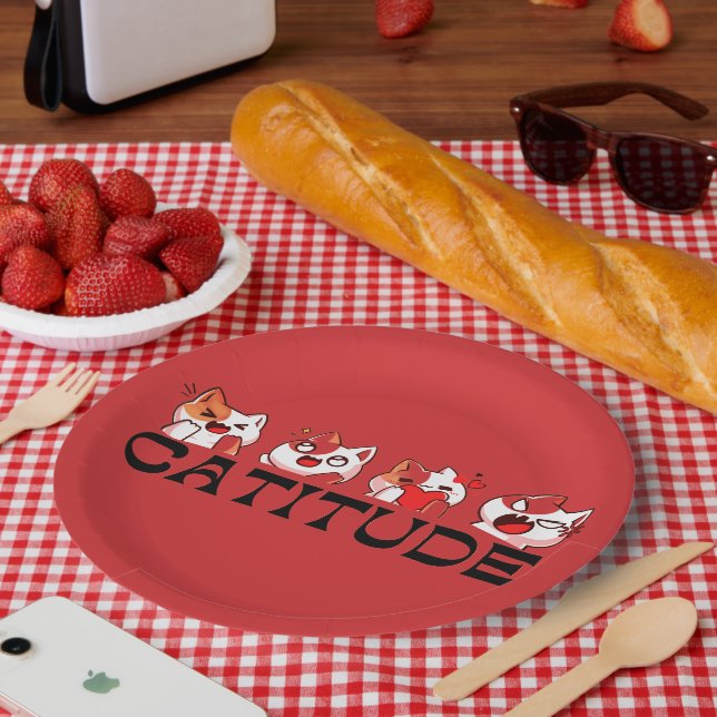 Prato De Papel Catitude Paper Plates – Four Kawaii Cat Designs 🐾 (Piquenique)