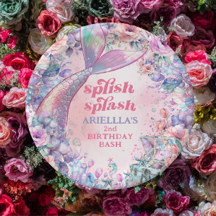 Prato De Papel Cauda de Sereia Brilho de Flor 2º Aniversário