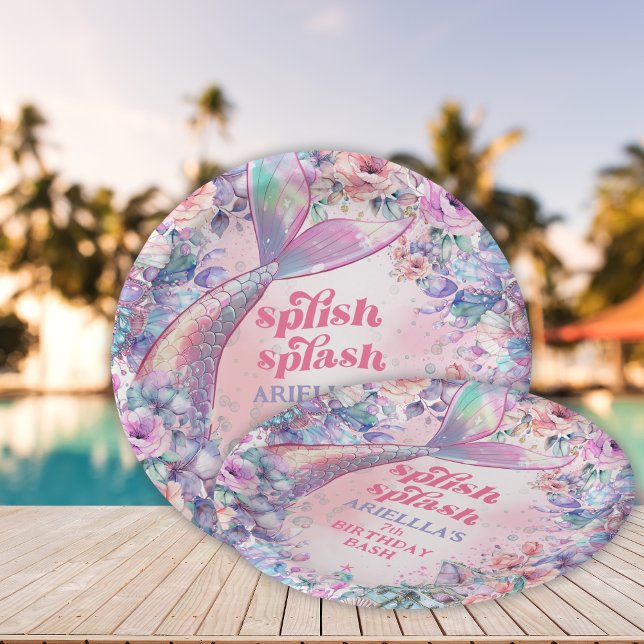 Prato De Papel Cauda de Sereia Brilho de Flor 7º Aniversário (Criador carregado)