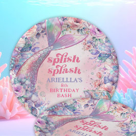 Prato De Papel Cauda de sereia brilho de flor 8º aniversário