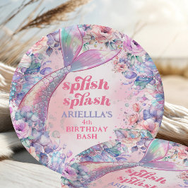 Prato De Papel Cauda de Sereia Brilho Floral 4º Aniversário