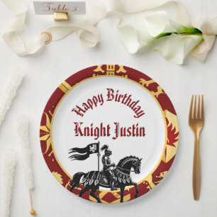 Prato De Papel Cavaleiro do Tribunal do Rei Aniversário Medieval