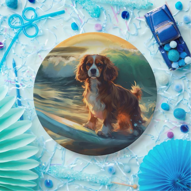 Prato De Papel Cavalier King Beach Surfing Painting (Festa)