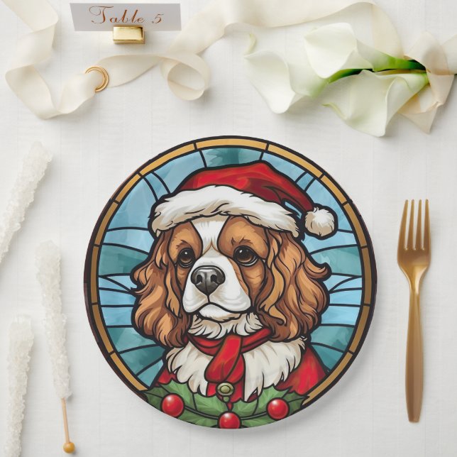Prato De Papel Cavalier King Charles Spaniel Glass Christmas (Casamento)