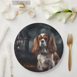 Prato De Papel Cavalier King Charles Spaniel Halloween Assustador
