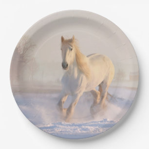 Prato De Papel cavalo branco em neve