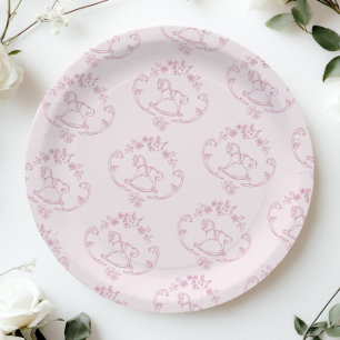 Prato De Papel Cavalo de balanço Toile de Jouy Rosa Banho de Bebê