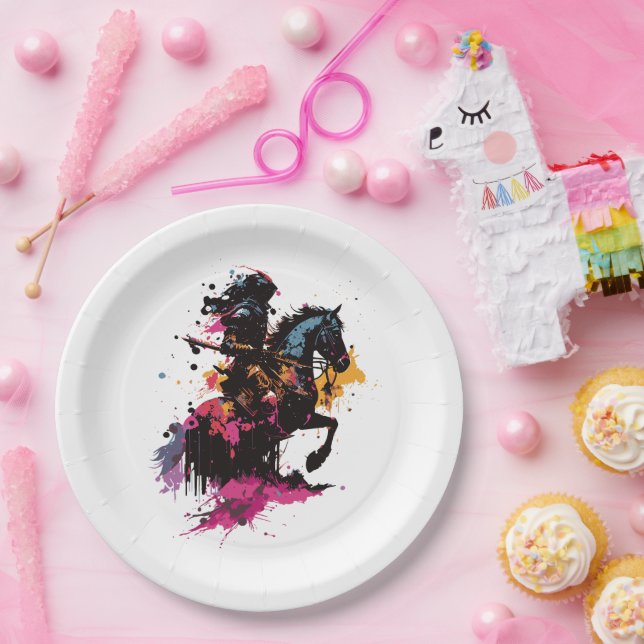 Prato De Papel Cavalo de cavalaria de guerra na aquarela (Festa)