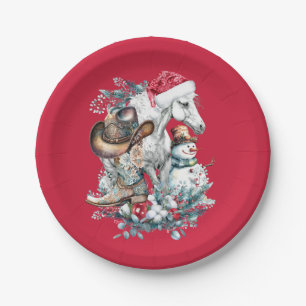 Prato De Papel Cavalo de Natal em chapéu de Papai Noel botas de v