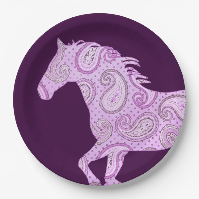 Prato De Papel Cavalo de Paisley Rosa Bonito (Frente)