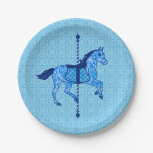 Prato De Papel Cavalo do carrossel - cobalto e azul-céu