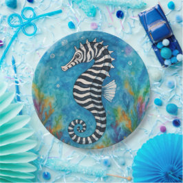 Prato De Papel Cavalo-marinho Zebra em Aquarela