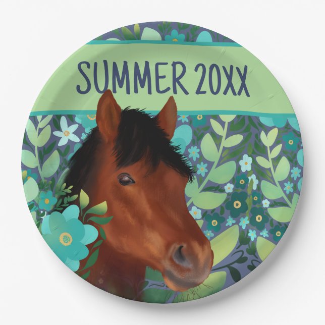 Prato De Papel Cavalo Marrom do Ventilador Equestre (Frente)