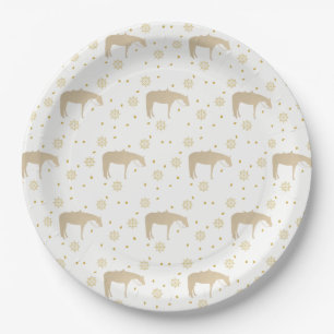 Prato De Papel Cavalo ocidental branco Dourado do pergaminho do