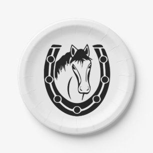 Prato De Papel Cavalo Ocidental Preto Branco Casamento País Festa