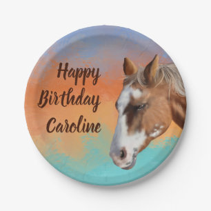 Prato De Papel Cavalo Palomino de Aniversário 