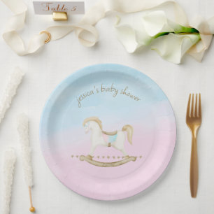 Prato De Papel Cavalo-Rocco Azul Cor-de-rosa Sexo Neutro Chá de f