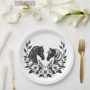 Prato De Papel Cavalos de Casamento com Flores