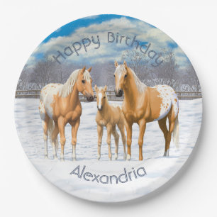 Prato De Papel Cavalos Palomino Appaloosa Na Neve