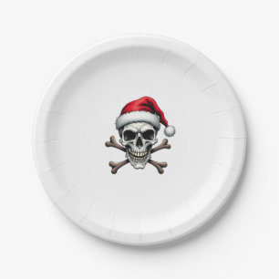 Prato De Papel Caveira e Ossos Cruzados do Papai Noel Pirata. Peg