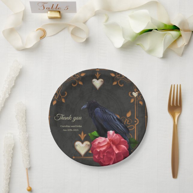 Prato De Papel Caveira Gótica e Raven. (Casamento)