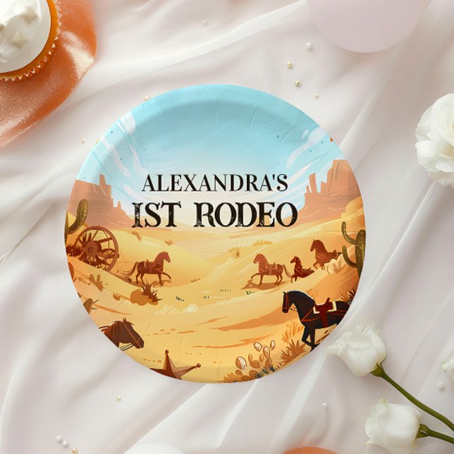 Prato De Papel Celebração de 1º Aniversário Rodeio Cowboy Rústico (Criador carregado)