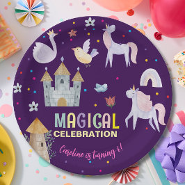 Prato De Papel Celebração de aniversário mágico de unicórnio para