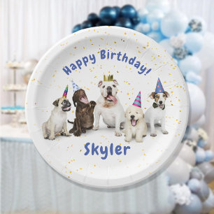 Prato De Papel Celebração de Cães de Pet Birthday Azul