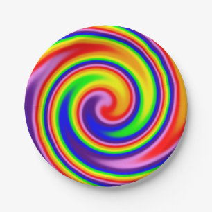 Prato De Papel Celebração de Cores de Arco-íris em Espiral com Fo