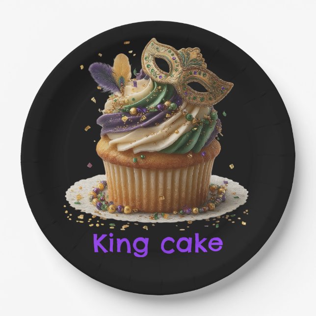 Prato De Papel Celebração de Cupcake Máscarado de Mardi Gras (Frente)