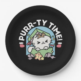 Prato De Papel Celebração de Natal com Gato de Tempo Puro