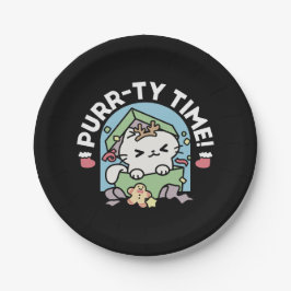 Prato De Papel Celebração de Natal com Gato de Tempo Puro